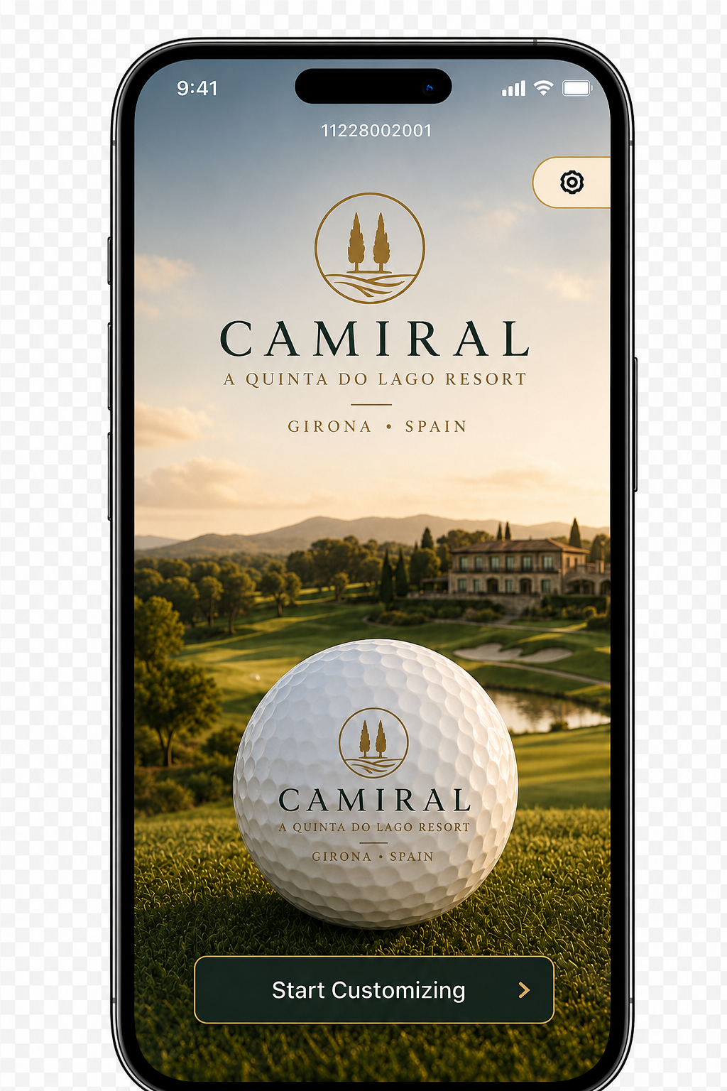 Ballprinter app splash screen, customized for Camiral Golf & Wellness