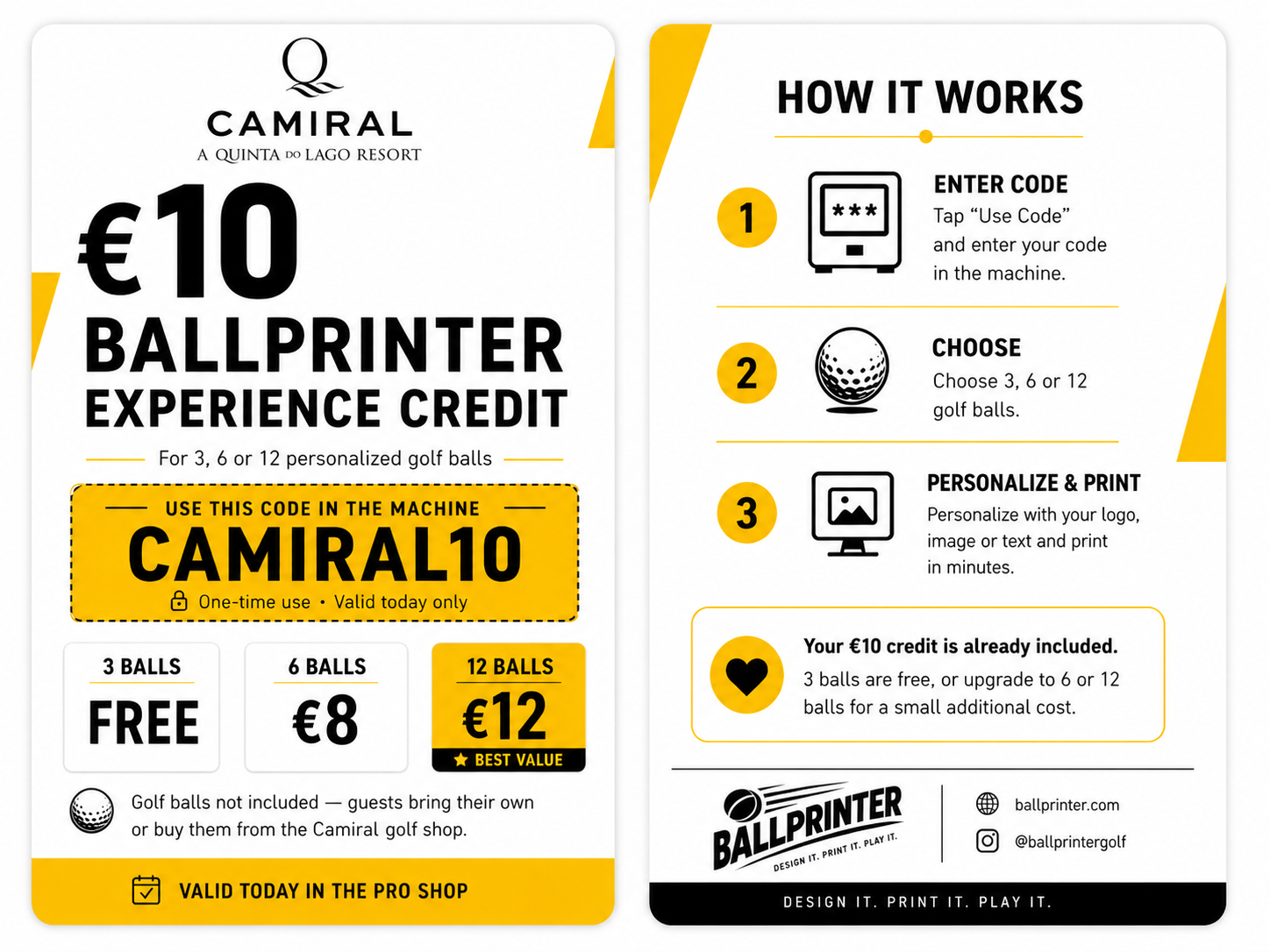 Example of an Camiral Ballprinter Experience Credit card